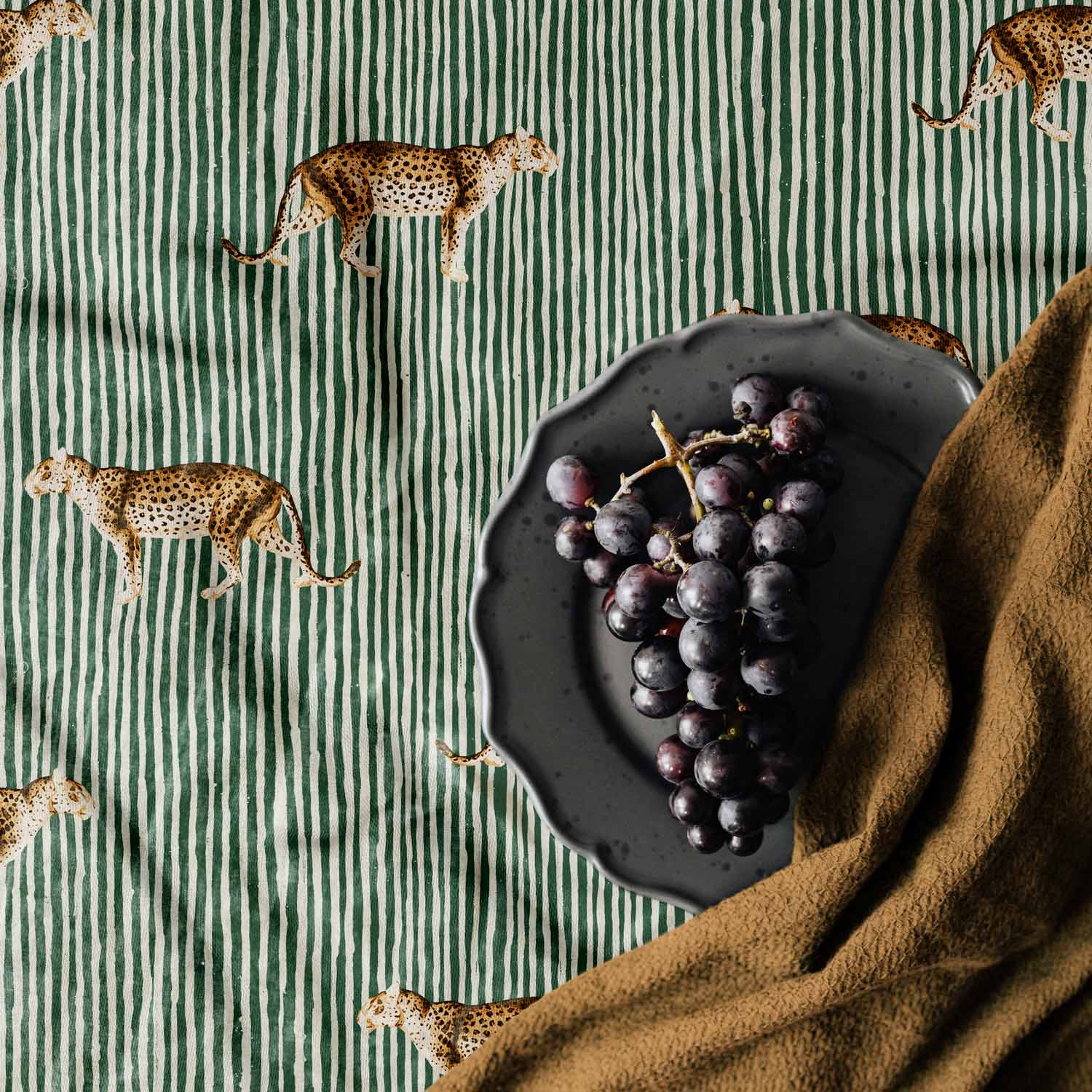 Bold Green Leopard Design Printed Fabric | Livettes Wallpaper