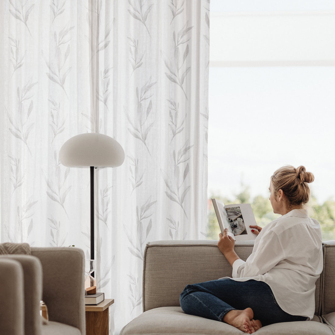farmhouse style curtains with foliage pattern
