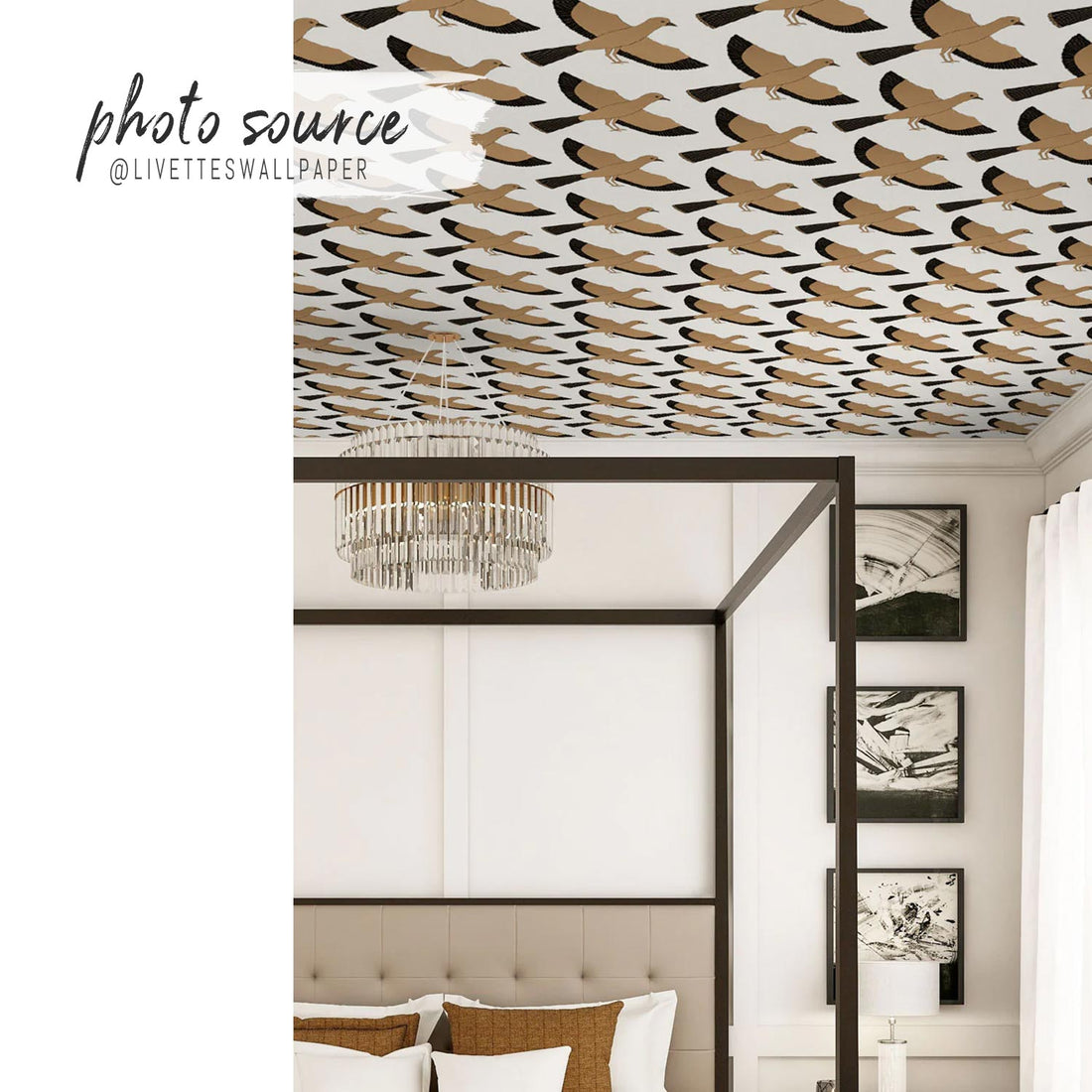 Modern Japandi Style Pigeon Ceiling Wallpaper