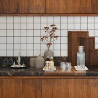 elegant black and white peel and stick kitchen backsplash
