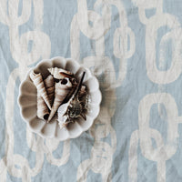 coastal style linen fabric with blue colored design