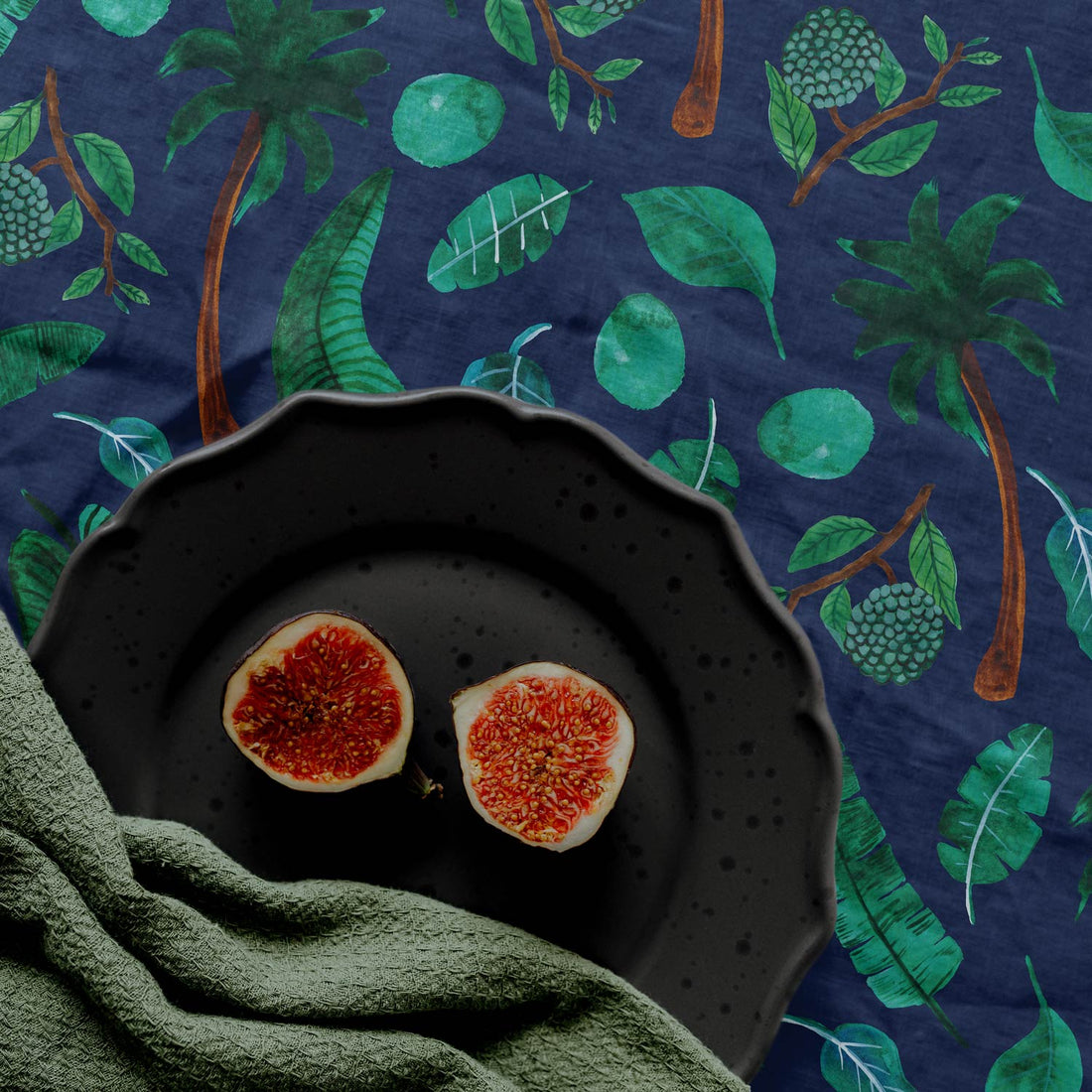 tropical design fabric tablecloth in green