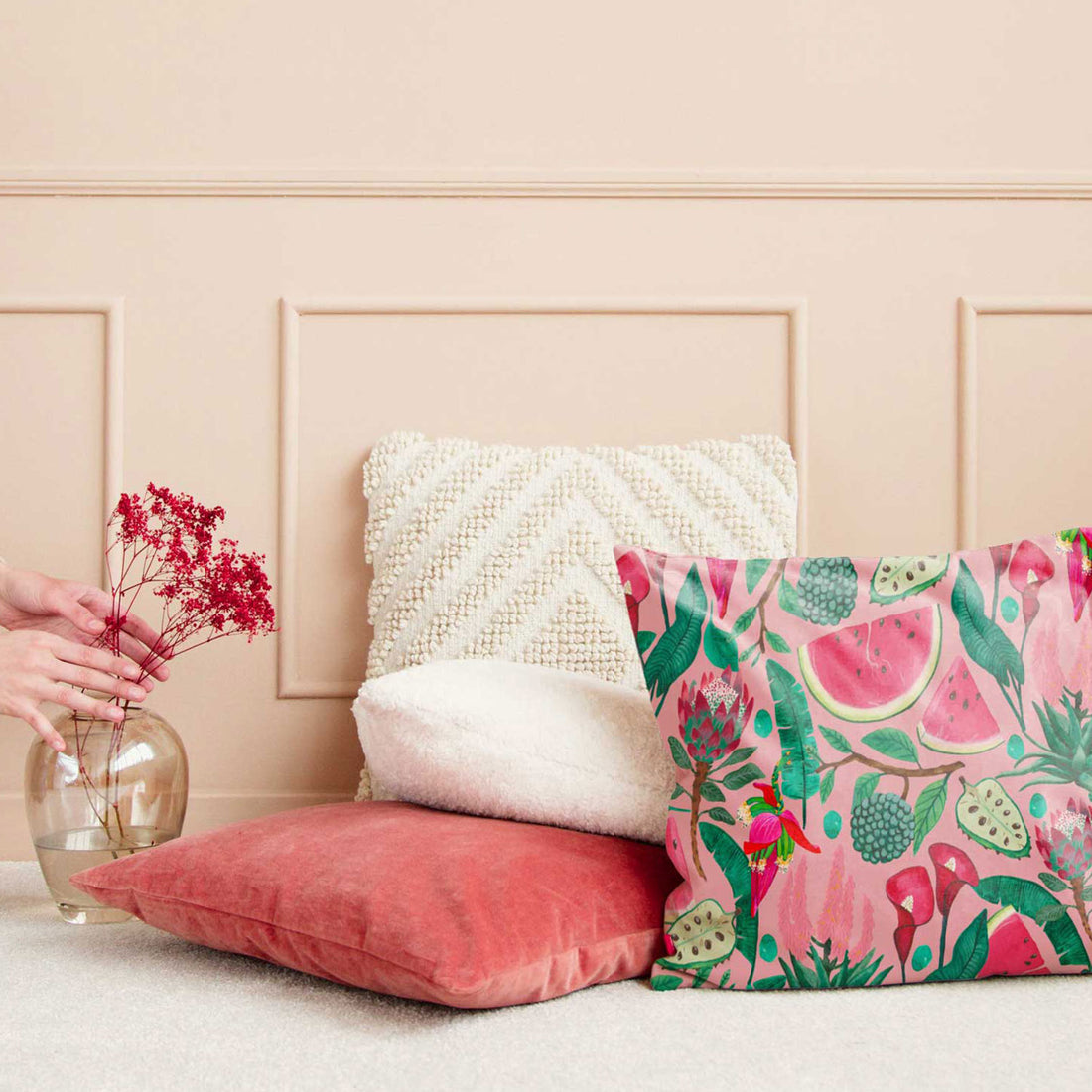 colorful printed fabric design with watermelons