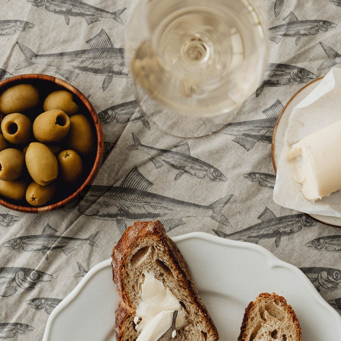 vintage sardine design tablecloth fabric