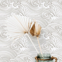 Taupe Color Japanese Wave Pattern Wallpaper