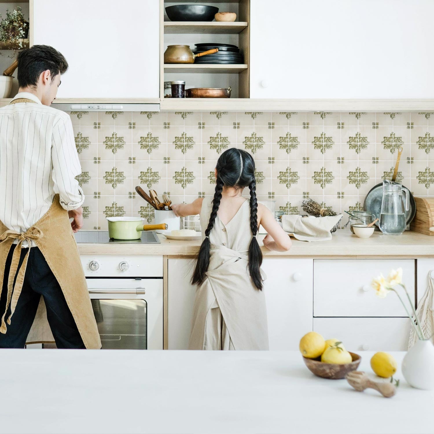 Vintage Italian Tiles Print Backsplash Livettes Wallpaper