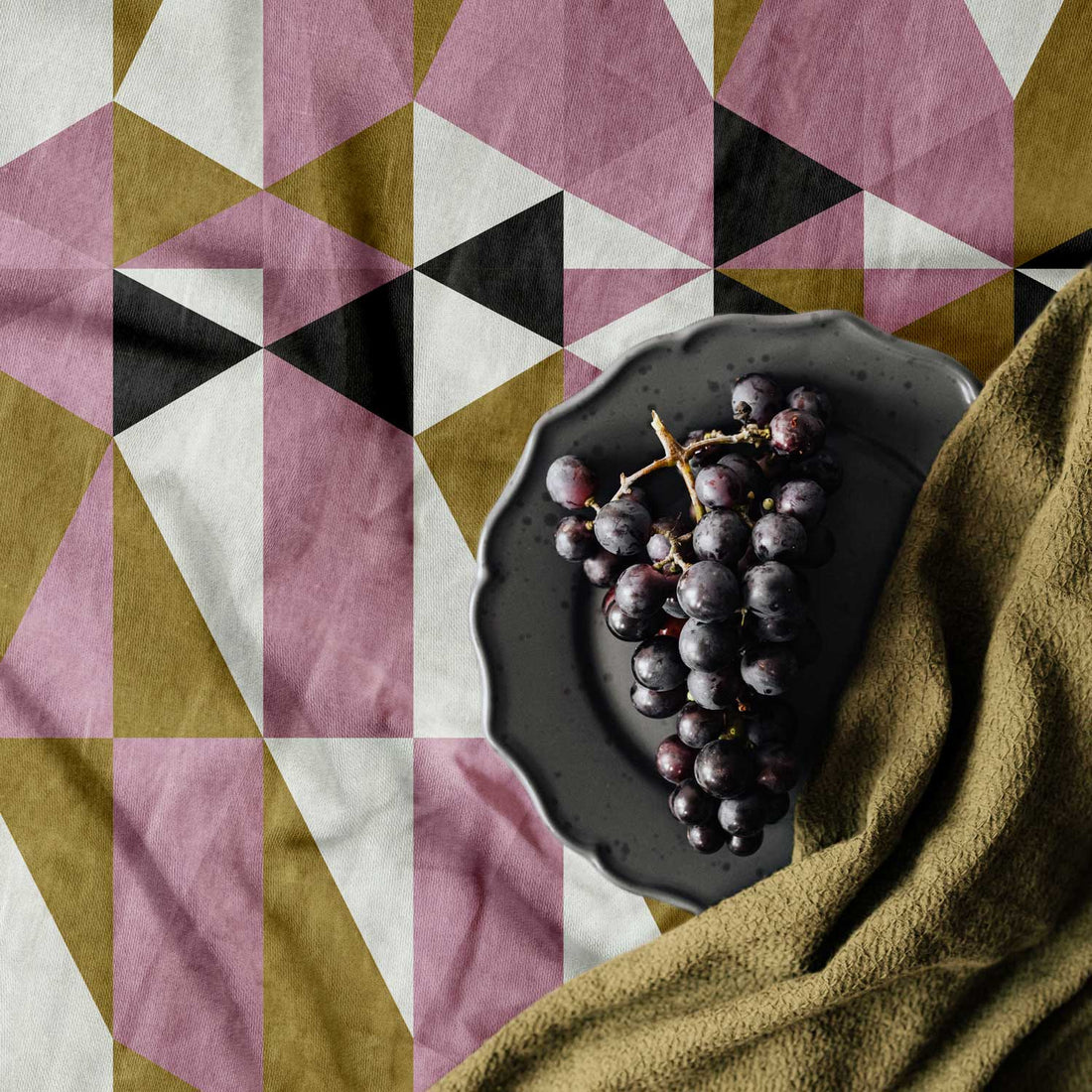 vintage pastel colored fabric with geometric prints