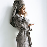 modern farmhouse design robe in grey with peonies