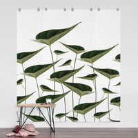 Large botanical leaves wall mural in modern bedroom interior