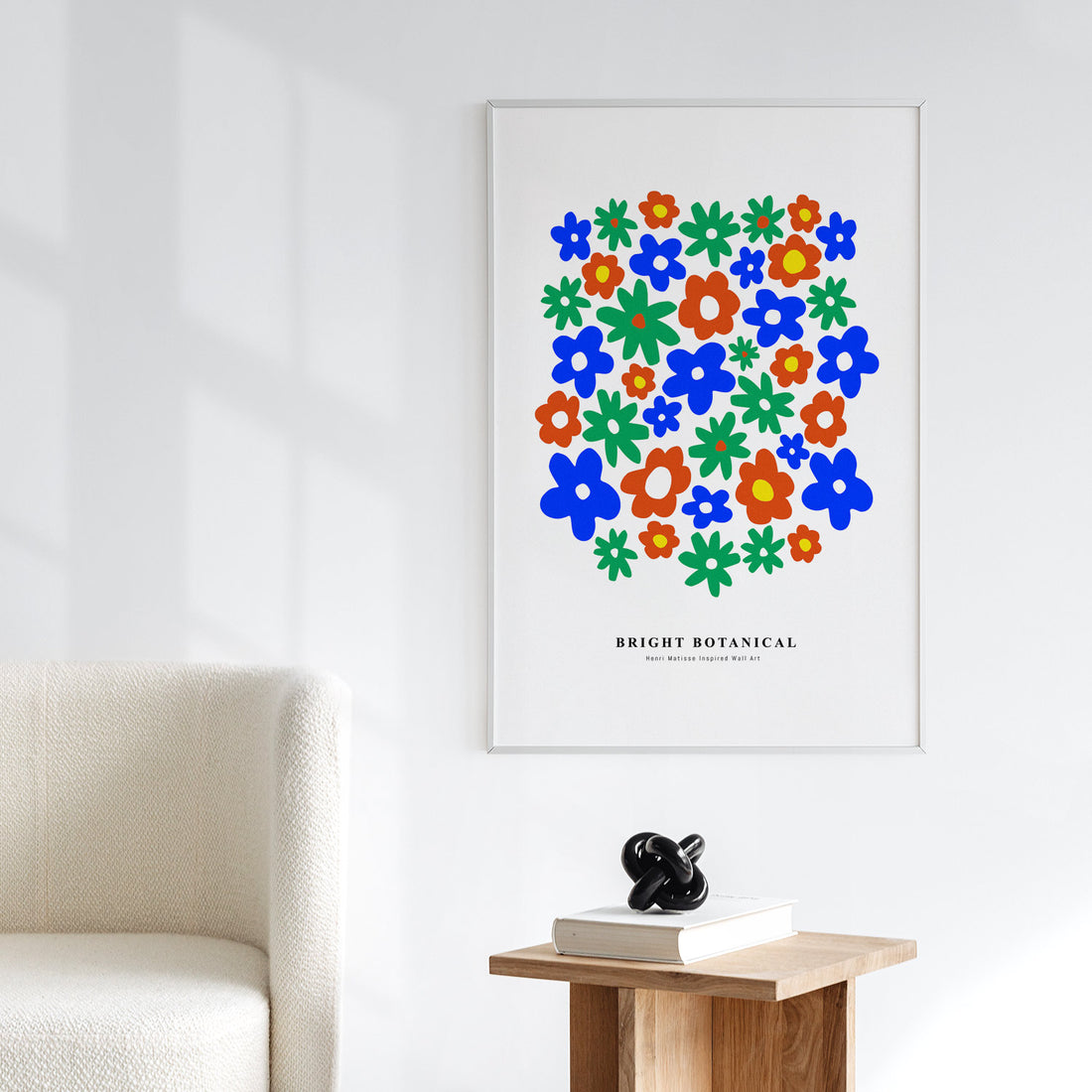 retro flowers print art poster in primary colors