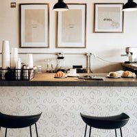 parisian inspired wallpaper in french cafe