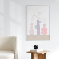 floral art print with vase motif in pastel colors