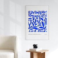 indigo blue botanical florals inspired wall art poster