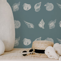 white and blue seashells for coastal inspired home