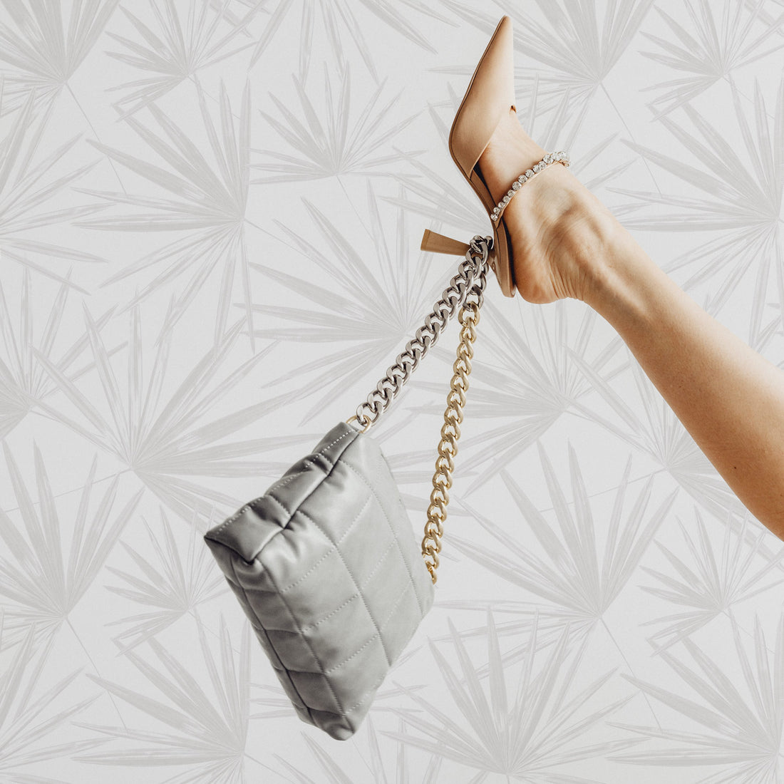 neutral palm leaves design wallpaper for tropical style interior