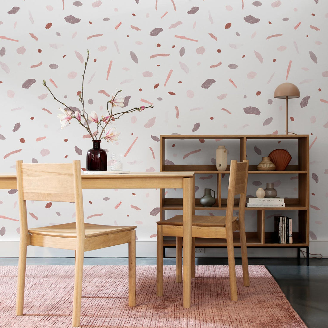 pink gems on wallpaper for dining room