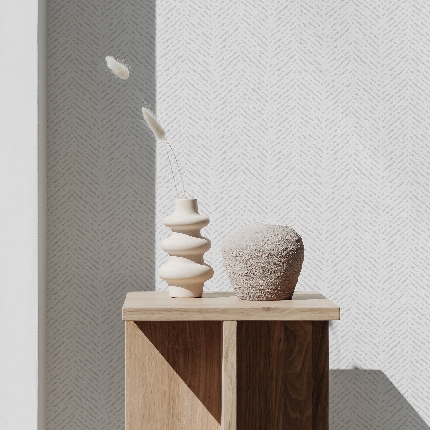 Watercolor Herringbone Removable Wallpaper in Fog Livettes Wallpaper