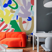 colorful large scale wallpaper print with geometric shapes