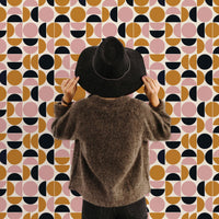 graphic shapes peel and stick wallpaper in retro color palette