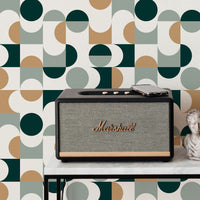 retro green geometric shapes wallpaper for living room