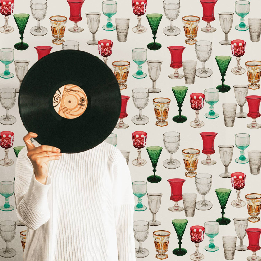 vintage colors cocktail glass print wallpaper for retro inspired home