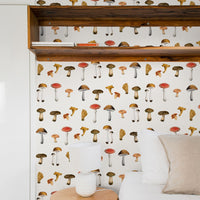 multiple colorful mushroom print wallpaper for simple bohemian style interior design