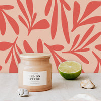 modern floral wallpaper in blush color for bathroom