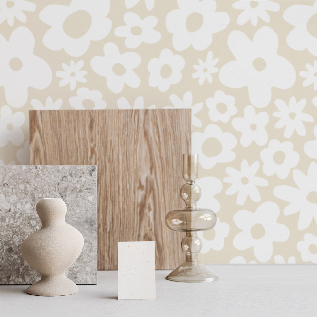 retro style neutral flowers for modern bohemian kitchen interior