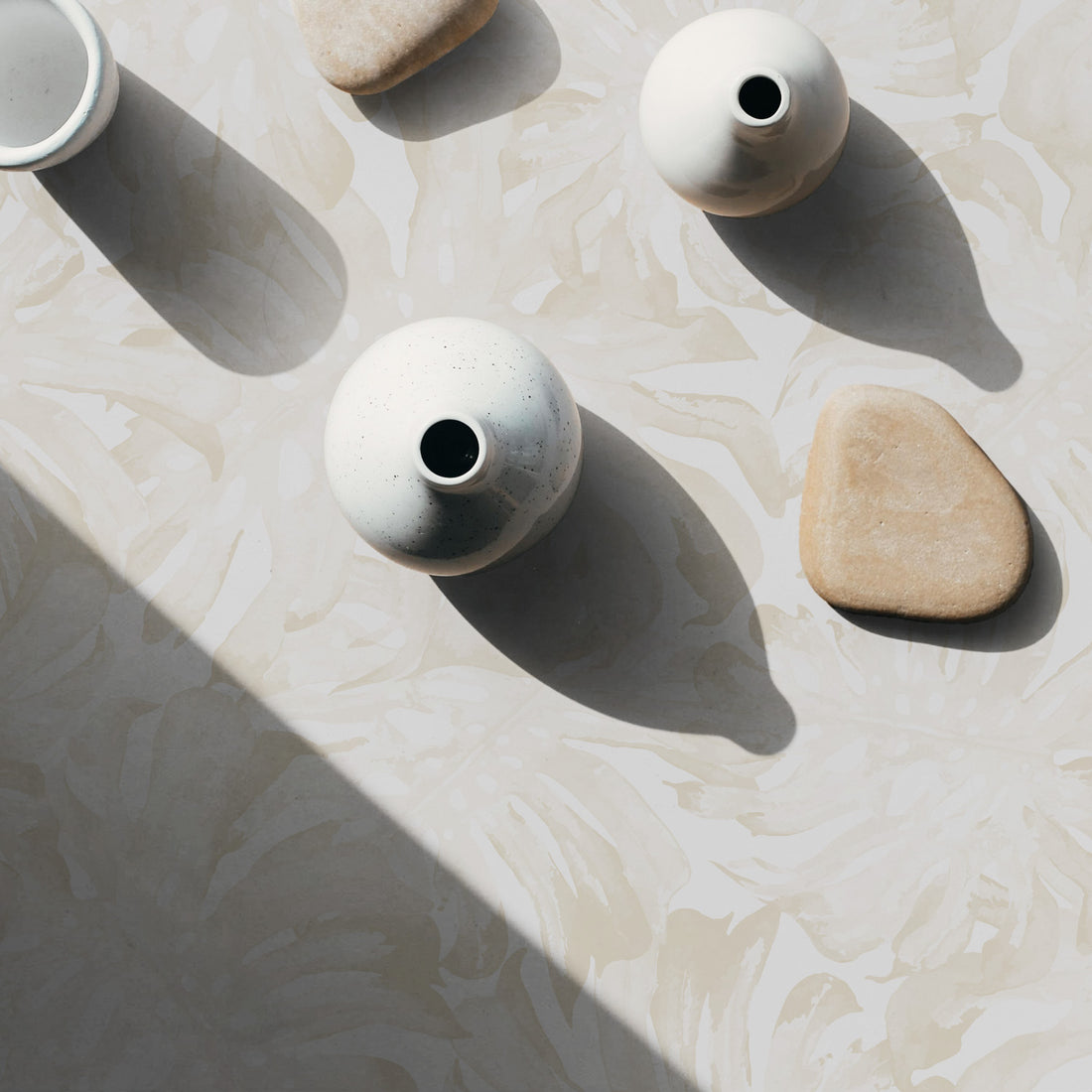 soft neutral oversized palms wallpaper pattern
