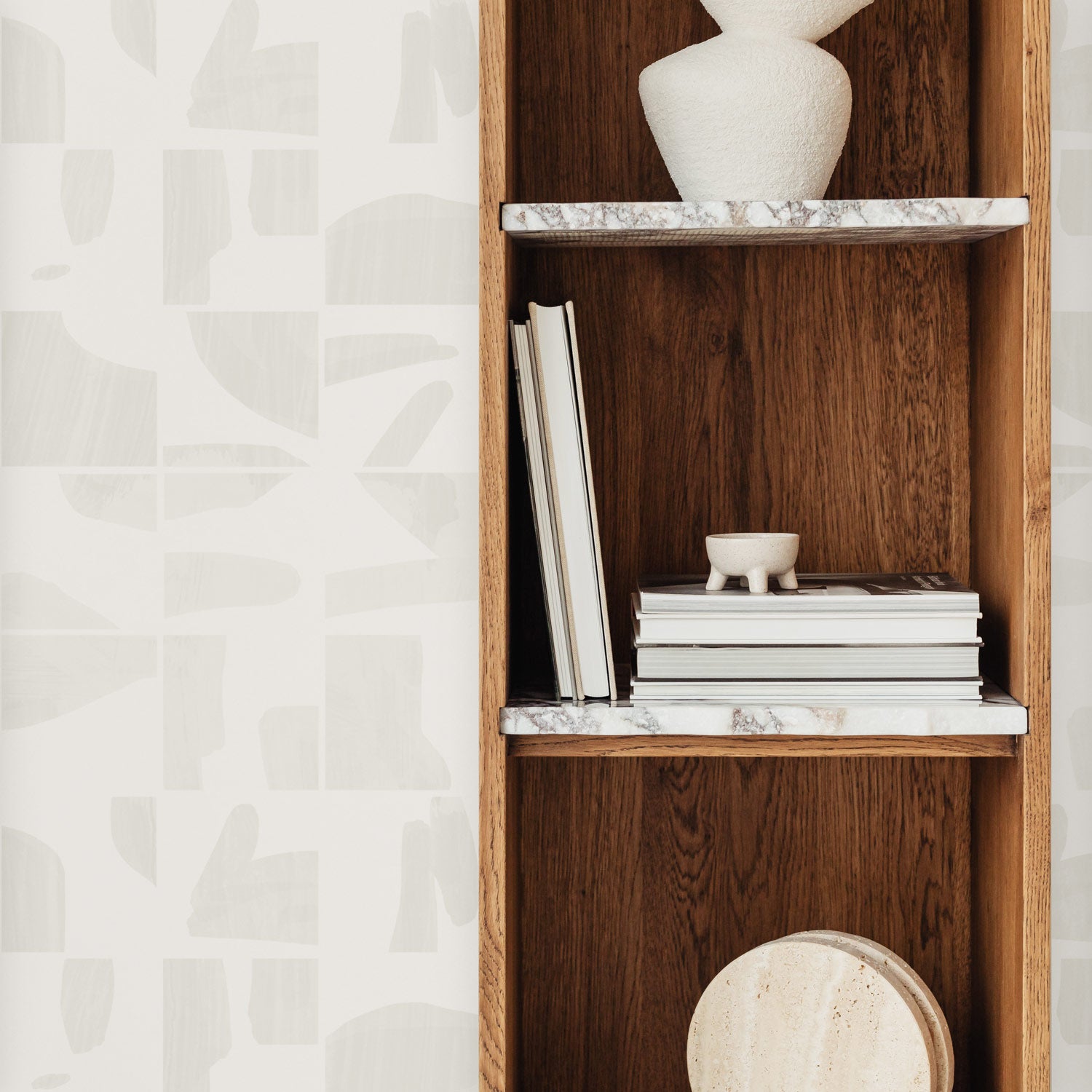 Neutral Geometric Wooden Tile Design Removable Wallpaper by Livettes