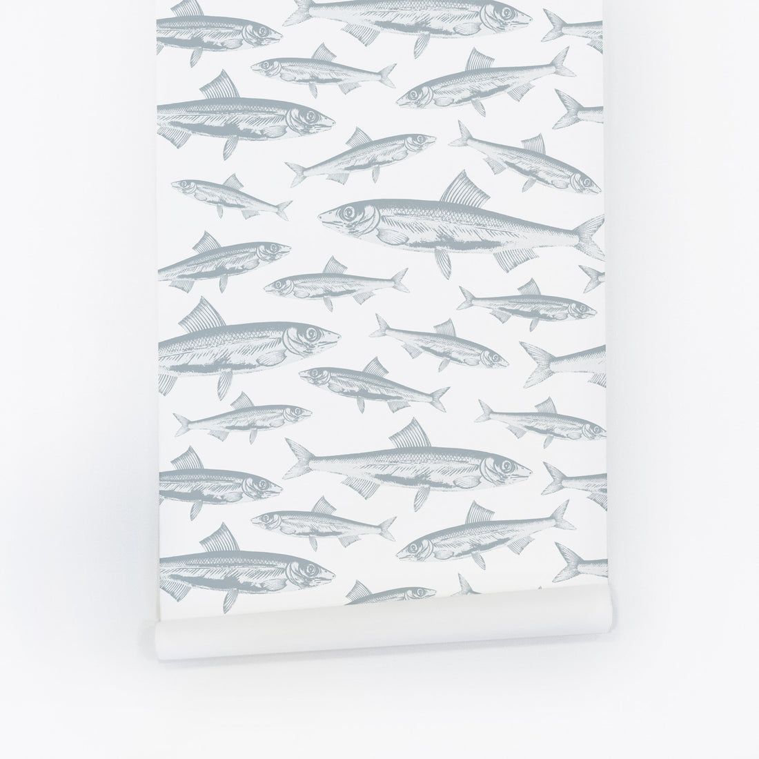 coastal theme wallpaper with blue fish pattern for kids bedroom