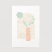 bohemian style art poster with green leaves
