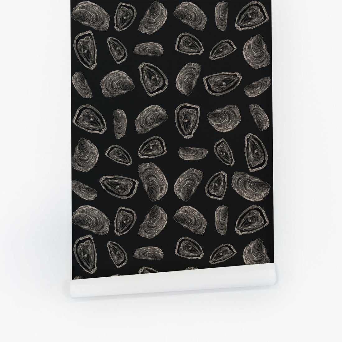 dark grey oyster shape pattern wallpaper peel and stick