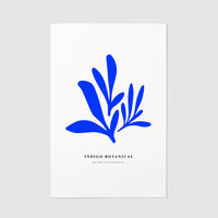 bright blue art print with leaf motif