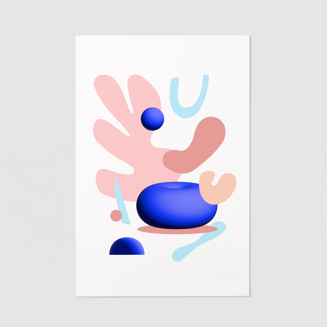 abstract geometric shapes art print poster in pink and blue