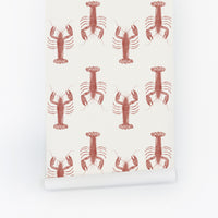 bright red clam inspired wallpaper pattern for coastal interior