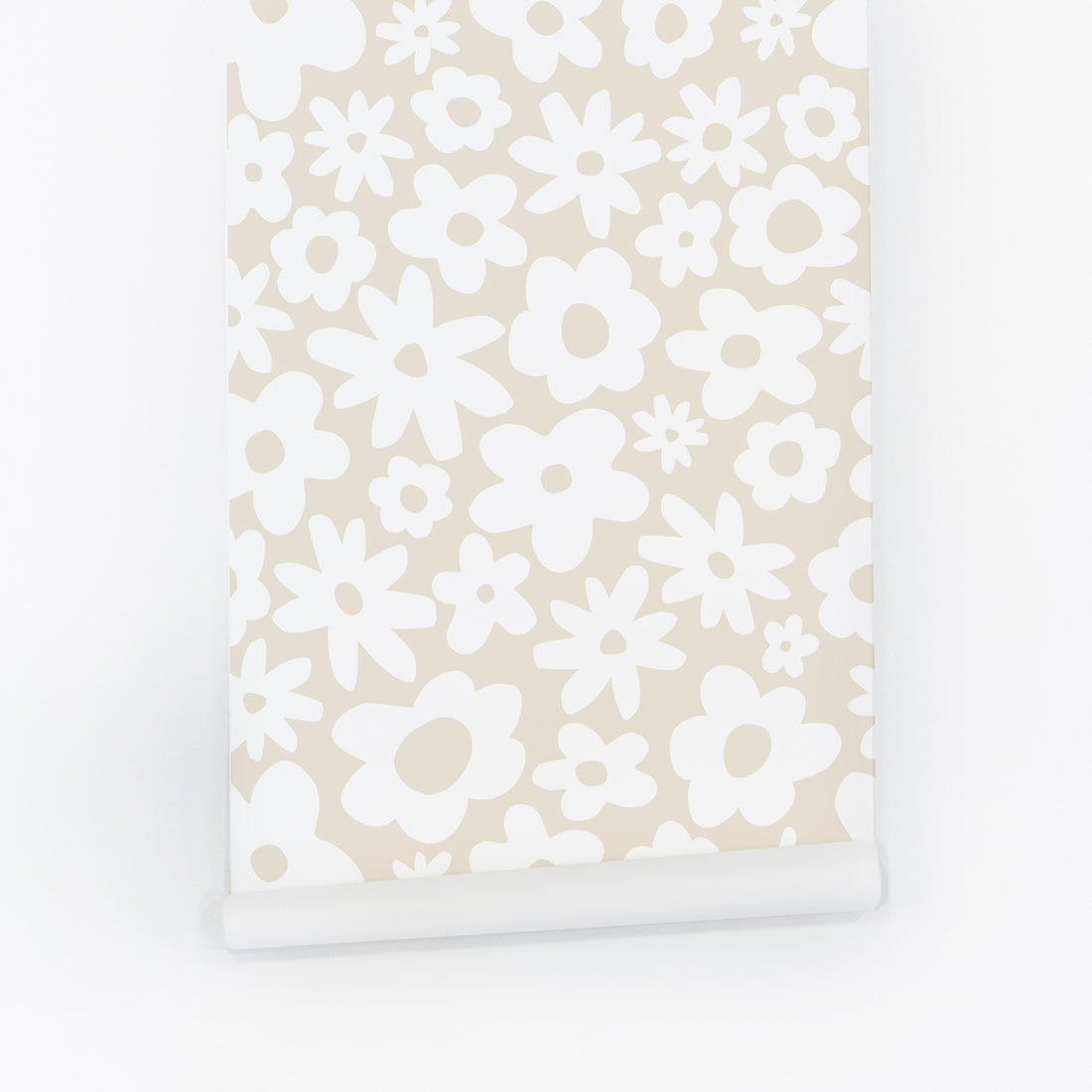 retro flowers pattern wallpaper in light beige for minimal bohemian style interior