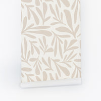beige funky floral print peel and stick wallpaper