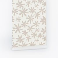 wild flower neutral print peel and stick wallpaper