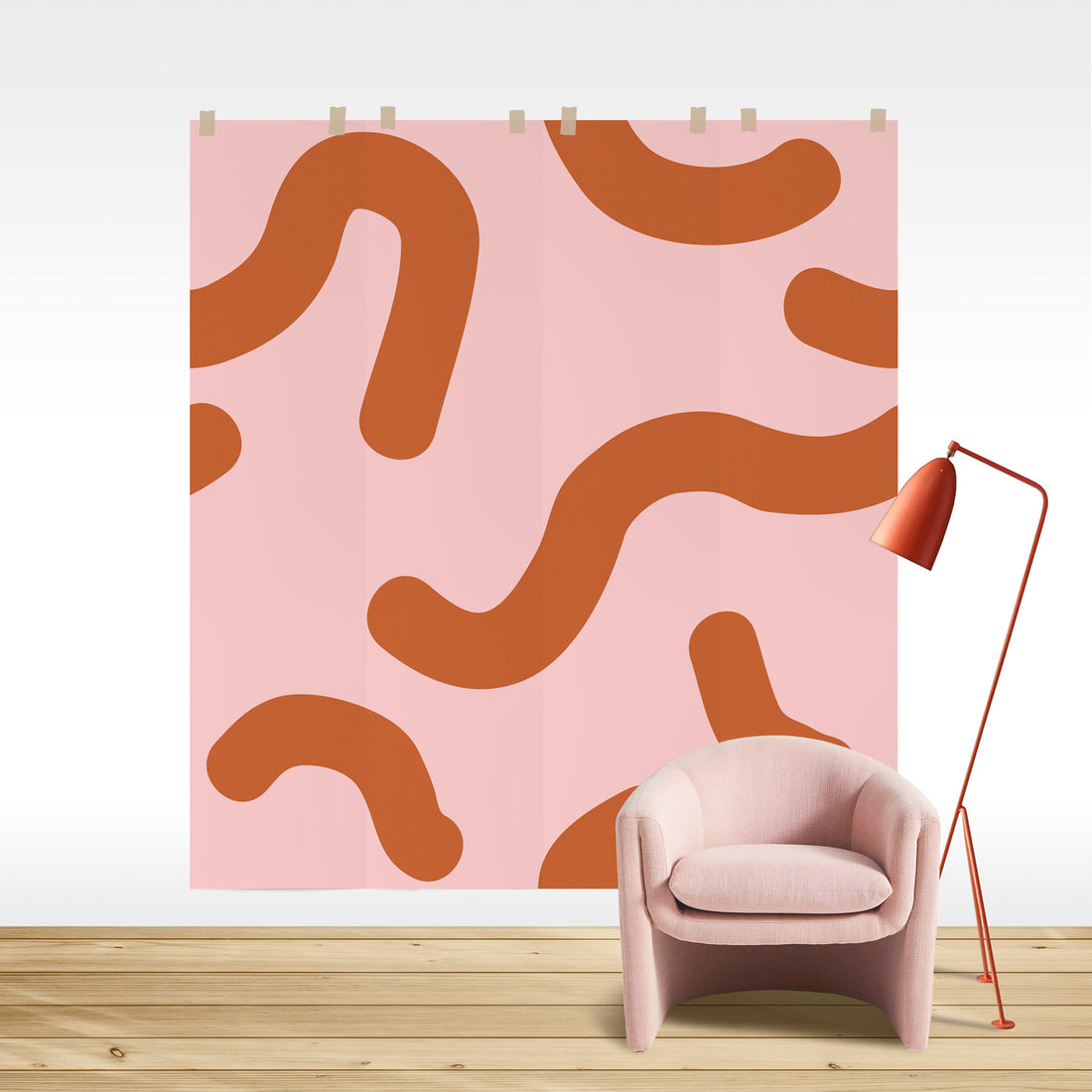 oversized print wall mural with crooked lines