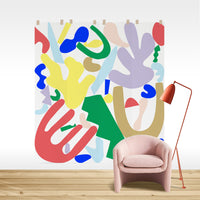bright geometric shapes wall mural in pastel colors
