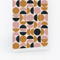 vintage style removable wallpaper with geometric shapes