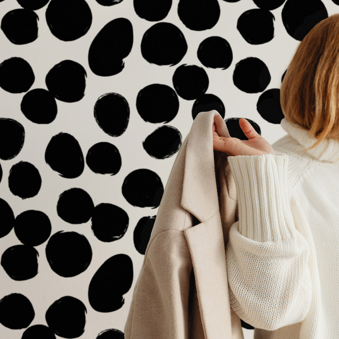 black and white spots print removable wallpaper
