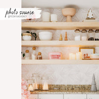 light cream color palm leaf motif kitchen wallpaper