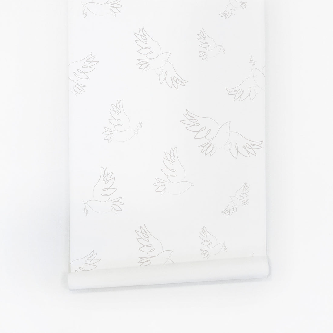 delicate bird pattern wallpaper in soft grey color