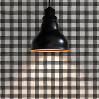 black plaid wallpaper in classic farmhouse interior