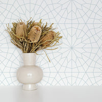 light blue geometric design wallpaper for kitchen interior