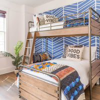 bright blue large scale chevron pattern removable wallpaper for kids bedroom