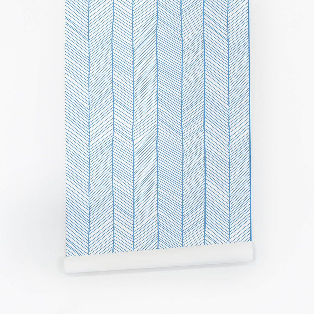 blue herringbone removable wallpaper with tiny chevron striped for nursery interior