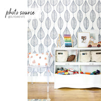 blue botanical leaves pattern removable wallpaper for kids playroom
